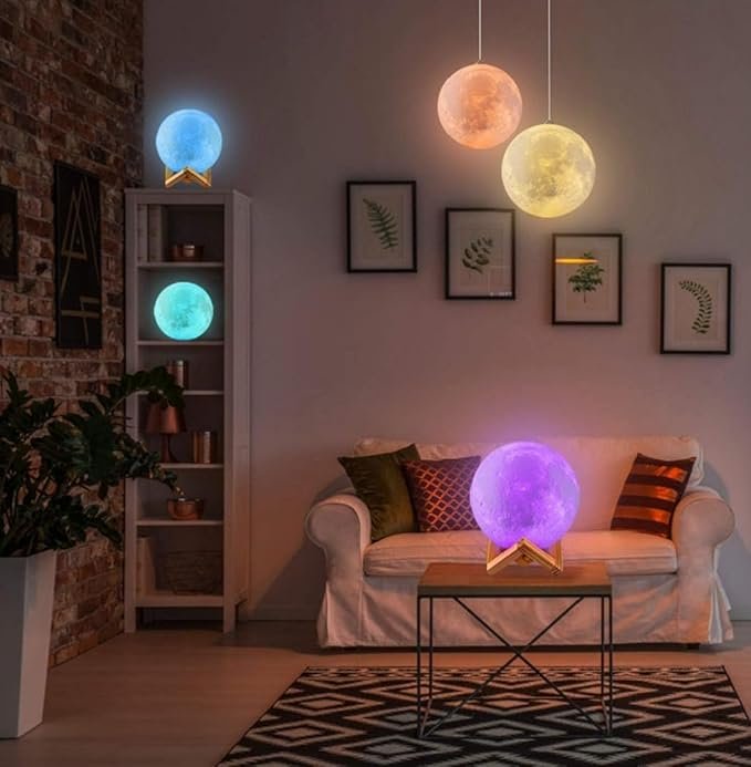 ElectVibes 3D Moon lamp with 7 multi-Colour Changing Touch Sensor for Adult and Kids with Wooden Stand Night Lamp for Bedroom (15cm) (pack of 1) - Image 2