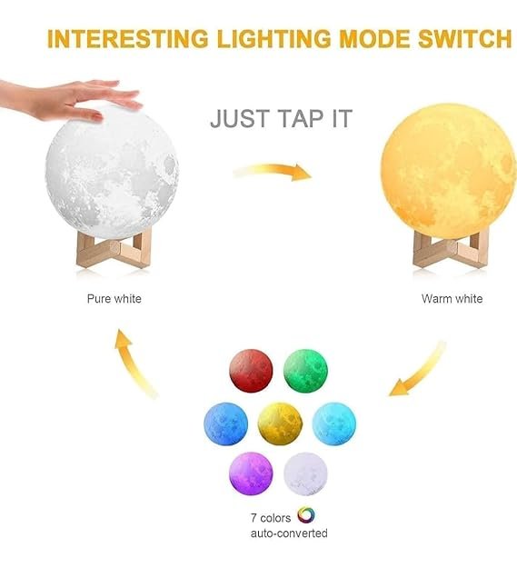 ElectVibes 3D Moon lamp with 7 multi-Colour Changing Touch Sensor for Adult and Kids with Wooden Stand Night Lamp for Bedroom (15cm) (pack of 1) - Image 4