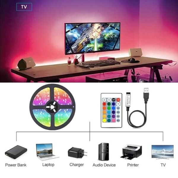 ElectVibes 5050 RGB LED Strip Light 2 Meter Flexible Multi-Colour lighting Smart Remote & USB Controller for TV Backlight, Bedroom, Diwali, Christmas, Ceiling, Home Decor, Pc, Laptop - Image 5