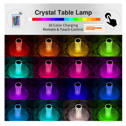 ELECTVIBES LED Crystal Lamp, 16 Color Changing Rose Diamond Table Lamp, USB Rechargeable Touch Night Lamp with Remote Control for Bedroom, Living Room, Party Decoration (PACK OF 1 ) - Image 13