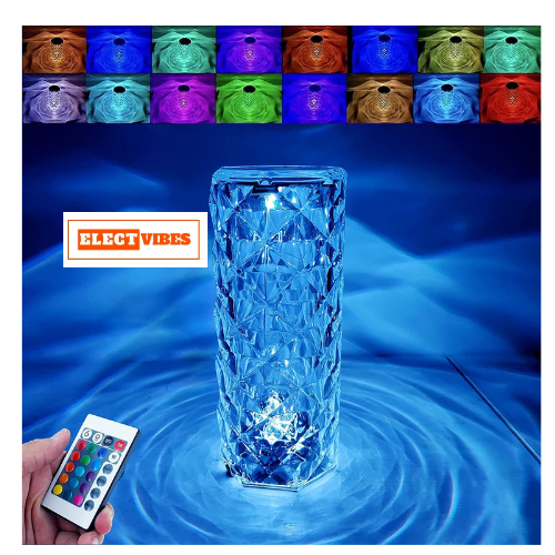 ELECTVIBES LED Crystal Lamp, 16 Color Changing Rose Diamond Table Lamp, USB Rechargeable Touch Night Lamp with Remote Control for Bedroom, Living Room, Party Decoration (PACK OF 1 ) - Image 4