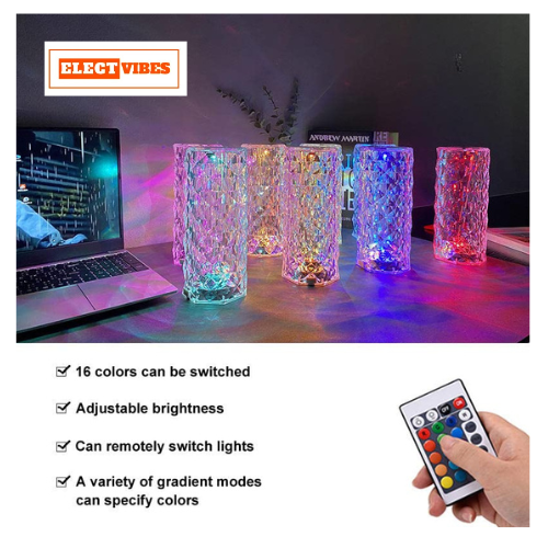 ELECTVIBES LED Crystal Lamp, 16 Color Changing Rose Diamond Table Lamp, USB Rechargeable Touch Night Lamp with Remote Control for Bedroom, Living Room, Party Decoration (PACK OF 1 ) - Image 12