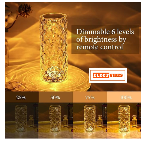 ELECTVIBES LED Crystal Lamp, 16 Color Changing Rose Diamond Table Lamp, USB Rechargeable Touch Night Lamp with Remote Control for Bedroom, Living Room, Party Decoration (PACK OF 1 ) - Image 5