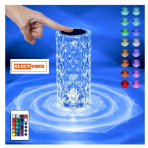 ELECTVIBES LED Crystal Lamp, 16 Color Changing Rose Diamond Table Lamp, USB Rechargeable Touch Night Lamp with Remote Control for Bedroom, Living Room, Party Decoration (PACK OF 1 )