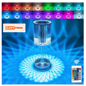 ELECTVIBES Crystal Table Lamp Touch & Remote Control 16 Color Changing LED Night Lamp USB Rechargeable Dimmable Table Lamp for Bedroom Living Room Party-Dinner Home Decor (PACK OF 1)