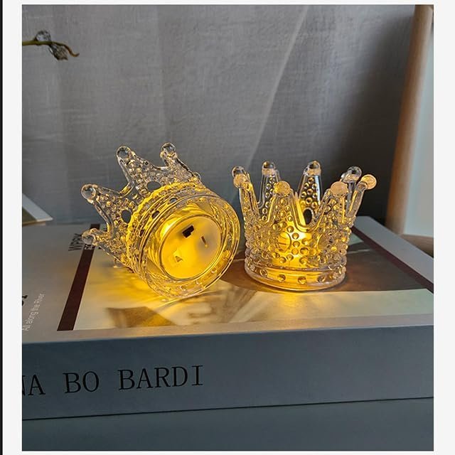 ElectVibes Crown Shaped Flameless LED Tea Light Candles - Smokeless Decorative Transparent Acrylic Lights for Christmas and Festive Diwali Decorations (Pcs of 12, Pack of 1 Warm White) - Image 2