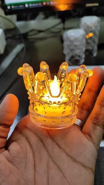 ElectVibes Crown Shaped Flameless LED Tea Light Candles - Smokeless Decorative Transparent Acrylic Lights for Christmas and Festive Diwali Decorations (Pcs of 12, Pack of 1 Warm White) - Image 3