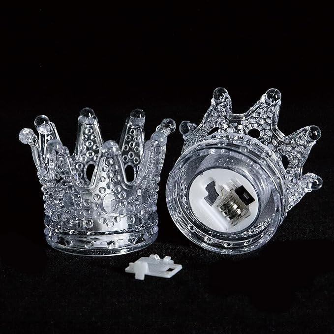 ElectVibes Crown Shaped Flameless LED Tea Light Candles - Smokeless Decorative Transparent Acrylic Lights for Christmas and Festive Diwali Decorations (Pcs of 12, Pack of 1 Warm White) - Image 6