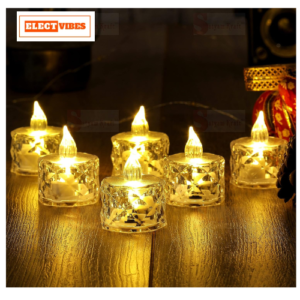 ELECTVIBES LED Flameless Crystal Tea Light Candles - Smokeless, Battery Operated, Transparent Acrylic for Diwali, Weddings, Birthdays, Christmas, Home Decor and Festive Decorations (24 Pieces, Yellow, 3cm) (PACK OF 1)