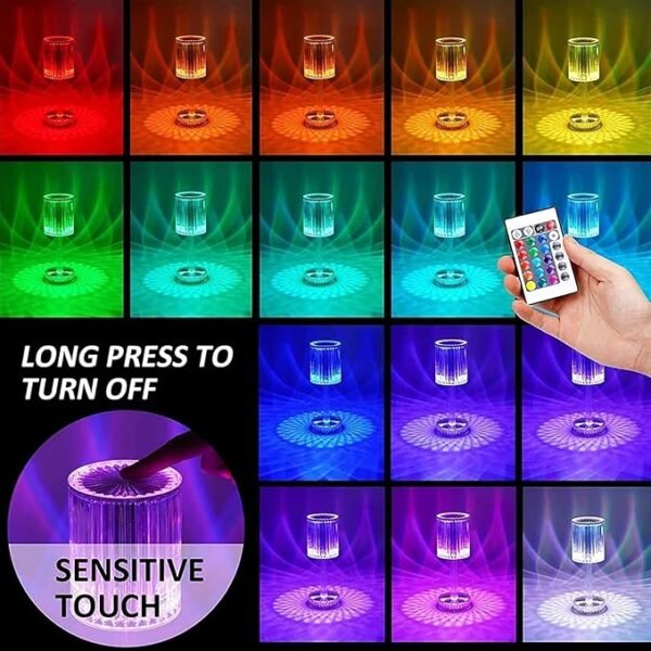 ElectVibes Crystal Table Lamp Touch & Remote Control 16 Color Changing LED Night Lamp USB Rechargeable Dimmable Table Lamp  for Bedroom Living Room Party-Dinner Home Decor (Multicolor) - Image 3