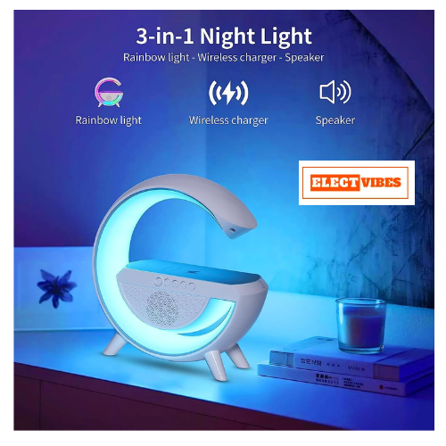 ELECTVIBES G Speaker Lamp - APP Control 3 in 1 Multi-Function Bluetooth Speaker with Wireless Fast Charging, RGB Light and Sunrise Alarm Clock for Bedroom & Bedside Table Lamp (Pack of 1 ) - Image 8