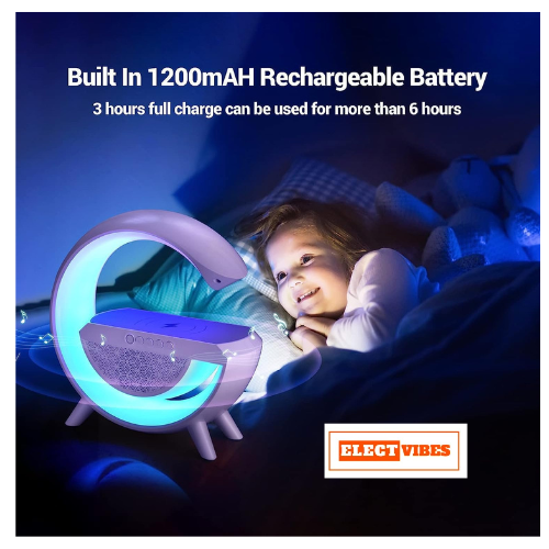 ELECTVIBES G Speaker Lamp - APP Control 3 in 1 Multi-Function Bluetooth Speaker with Wireless Fast Charging, RGB Light and Sunrise Alarm Clock for Bedroom & Bedside Table Lamp (Pack of 1 ) - Image 10