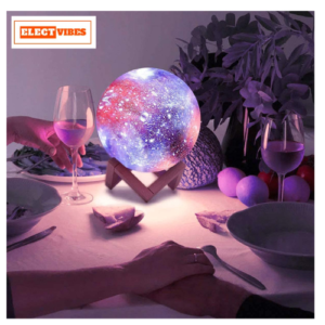 ELECTVIBES 3D Galaxy moon lamp with 16 Multi-Colour Changing Remote and Touch Control For Adults and Kids With Wooden Stand Night Lamp for Bedroom (15cm) (pack of 1)