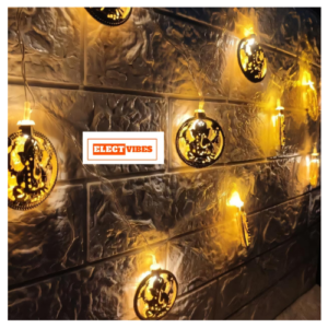 ELECTVIBES Ganesh Ji Golden Metal String LED Light 3 Meter 10 LED Metal Fairy Lights for Diwali, Home Decoration Wall Hanging Light (Plug-in, Warm White Pack of 1 )