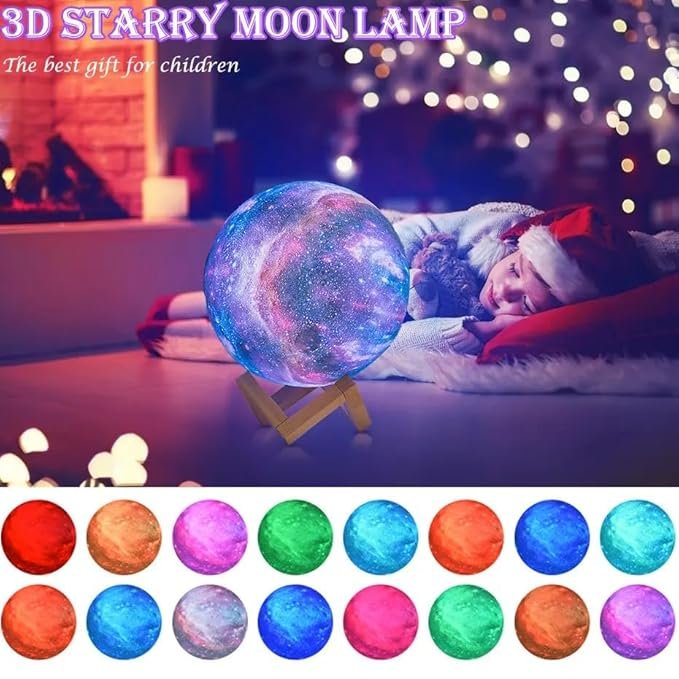 ElectVibes 3D Galaxy moon lamp with 16 Multi-Colour Changing Remote and Touch Control For Adults and Kids With Wooden Stand Night Lamp for Bedroom (15cm) (pack of 1) - Image 2