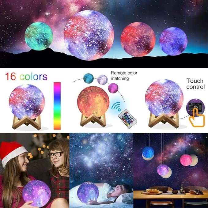 ElectVibes 3D Galaxy moon lamp with 16 Multi-Colour Changing Remote and Touch Control For Adults and Kids With Wooden Stand Night Lamp for Bedroom (15cm) (pack of 1) - Image 3