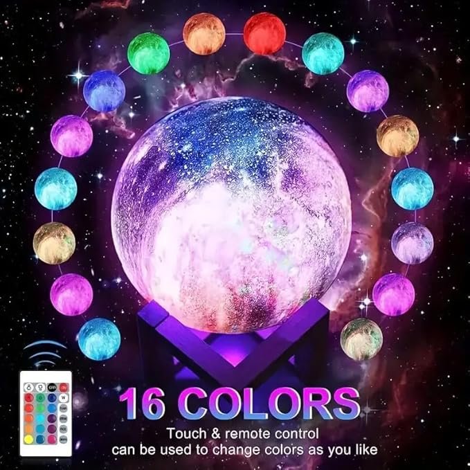 ElectVibes 3D Galaxy moon lamp with 16 Multi-Colour Changing Remote and Touch Control For Adults and Kids With Wooden Stand Night Lamp for Bedroom (15cm) (pack of 1) - Image 6