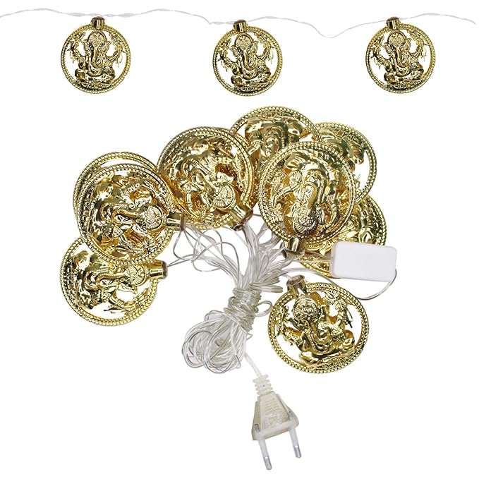 ElectVibes Ganesh Ji Golden Metal String LED Light 3 Meter 10 LED Metal Fairy Lights for Diwali, Home Decoration Wall Hanging Light (Plug-in, Warm White Pack of 1 ) - Image 6