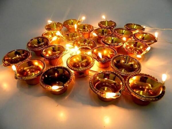 ElectVibes Golden Diya String Light 16 Plastic Golden Diya 3 Meter LED Deepak Fairy String Series Lights for Home Decoration Plug-in (Warm White) - Image 3