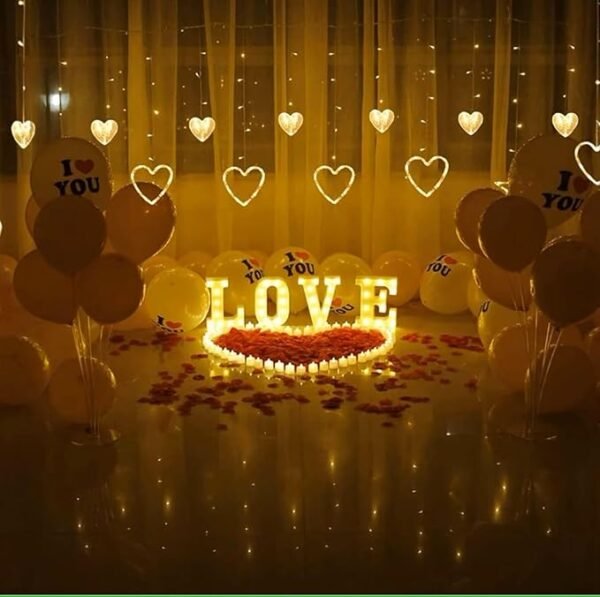 ElectVibes Heart curtain string lights (3meter, 6 Big Heart 6 Small Heart, 114 led, warm white and 8 Flashing Modes) - Image 2