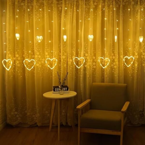 ElectVibes Heart curtain string lights (3meter, 6 Big Heart 6 Small Heart, 114 led, warm white and 8 Flashing Modes) - Image 4