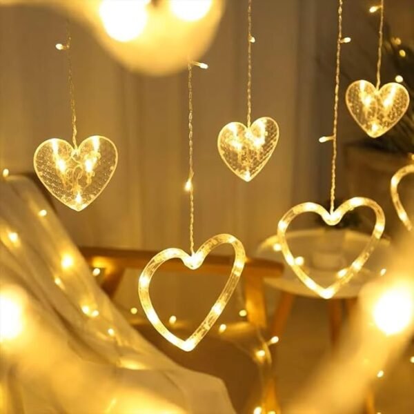 ElectVibes Heart curtain string lights (3meter, 6 Big Heart 6 Small Heart, 114 led, warm white and 8 Flashing Modes) - Image 5