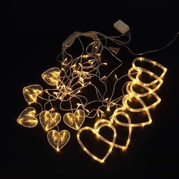 ElectVibes Heart curtain string lights (3meter, 6 Big Heart 6 Small Heart, 114 led, warm white and 8 Flashing Modes) - Image 6