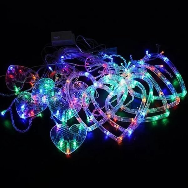 ElectVibes Heart curtain string lights (3meter, 6 Big Heart 6 Small Heart, 114 led, Multicolour and 8 Flashing Modes) - Image 3