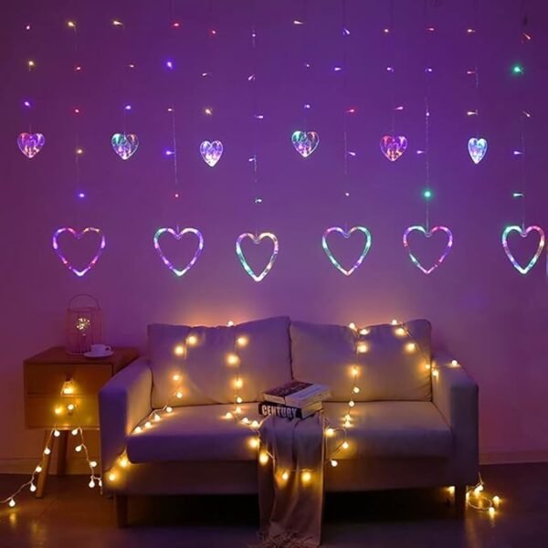 ElectVibes Heart curtain string lights (3meter, 6 Big Heart 6 Small Heart, 114 led, Multicolour and 8 Flashing Modes) - Image 4