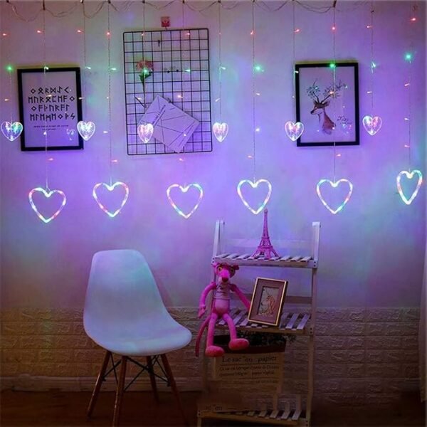 ElectVibes Heart curtain string lights (3meter, 6 Big Heart 6 Small Heart, 114 led, Multicolour and 8 Flashing Modes) - Image 6