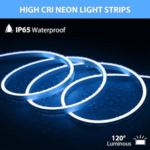 ElectVibes LED Neon Strip Rope Lights,Flat Silicone Neon Rope Light Flexible Cuttable String, IP65 Waterproof Neon LED Strips for Indoor Outdoor Decoration (5 Meter, Blue, 16.4Feet Long with 12V Adaptor) - Image 3