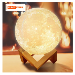 ELECTVIBES 3D Moon lamp with 7 multi-Colour Changing Touch Sensor for Adult and Kids with Wooden Stand Night Lamp for Bedroom (15cm) (pack of 1)