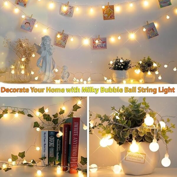 ElectVibes Milky Bulb LED String Lights - Fairy Lights with 16 LED Bulb Waterproof Fairy Crystal LED Serial Lights for Indoor and Outdoor Decoration Home, Room, Diwali & Christmas(3 Meter, Warm White) - Image 5