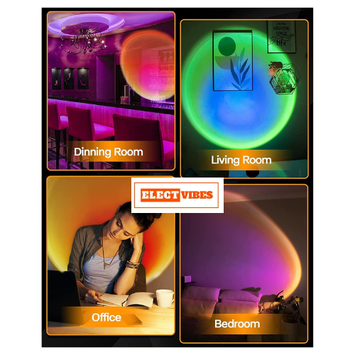 ELECTVIBES Sunset Lamp Projector LED Lights with USB & Remote – 16 Colors, 360° Rotation Romantic Sunlight For Bedroom, Rainbow Night Light for Selfie, Party, Home Decor, and Gifts for Women, Sunlight Lamp For Room (pack of 1) - Image 5