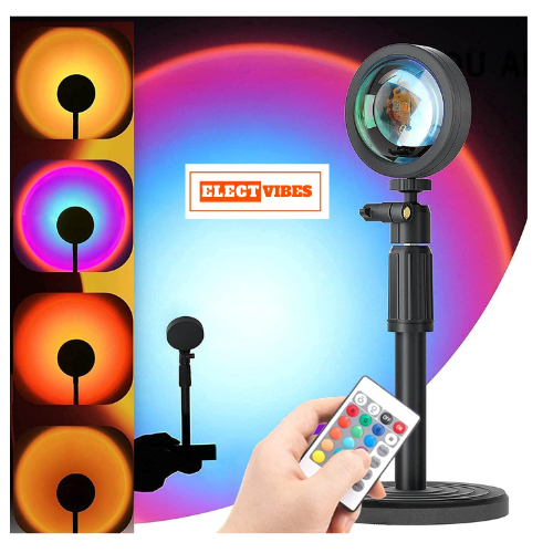 ELECTVIBES Sunset Lamp Projector LED Lights with USB & Remote – 16 Colors, 360° Rotation Romantic Sunlight For Bedroom, Rainbow Night Light for Selfie, Party, Home Decor, and Gifts for Women, Sunlight Lamp For Room (pack of 1) - Image 14
