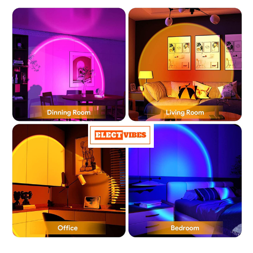 ELECTVIBES Sunset Lamp Projector LED Lights with USB & Remote – 16 Colors, 360° Rotation Romantic Sunlight For Bedroom, Rainbow Night Light for Selfie, Party, Home Decor, and Gifts for Women, Sunlight Lamp For Room (pack of 1) - Image 16