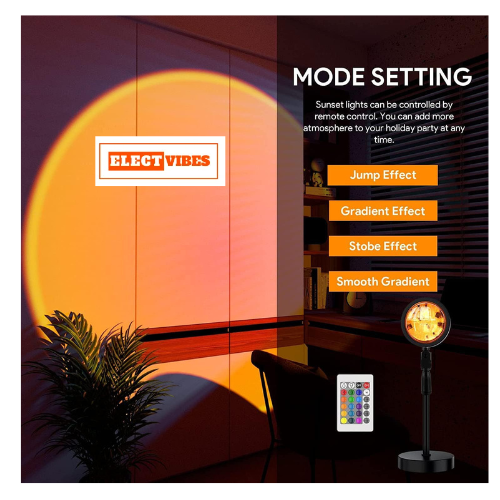 ELECTVIBES Sunset Lamp Projector LED Lights with USB & Remote – 16 Colors, 360° Rotation Romantic Sunlight For Bedroom, Rainbow Night Light for Selfie, Party, Home Decor, and Gifts for Women, Sunlight Lamp For Room (pack of 1) - Image 8