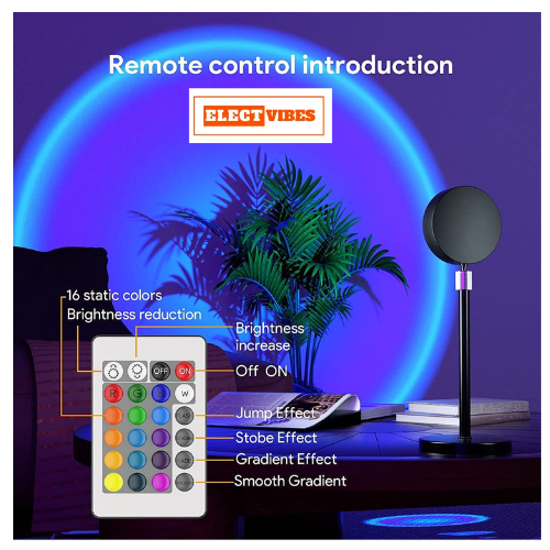 ELECTVIBES Sunset Lamp Projector LED Lights with USB & Remote – 16 Colors, 360° Rotation Romantic Sunlight For Bedroom, Rainbow Night Light for Selfie, Party, Home Decor, and Gifts for Women, Sunlight Lamp For Room (pack of 1) - Image 11