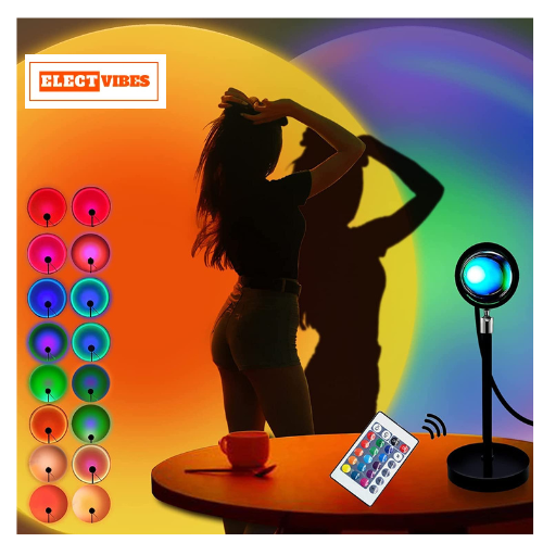 ELECTVIBES Sunset Lamp Projector LED Lights with USB & Remote – 16 Colors, 360° Rotation Romantic Sunlight For Bedroom, Rainbow Night Light for Selfie, Party, Home Decor, and Gifts for Women, Sunlight Lamp For Room (pack of 1) - Image 12