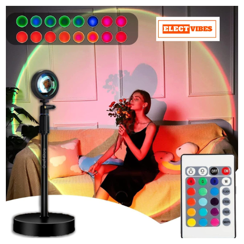ELECTVIBES Sunset Lamp Projector LED Lights with USB & Remote – 16 Colors, 360° Rotation Romantic Sunlight For Bedroom, Rainbow Night Light for Selfie, Party, Home Decor, and Gifts for Women, Sunlight Lamp For Room (pack of 1)