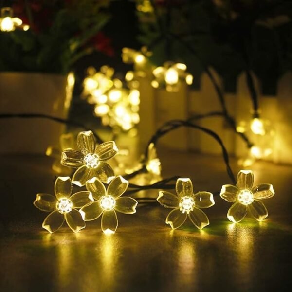 ElectVibes Silicone Blooming Flower 3 Meter, 14 LED Fairy String Series Lights for Home Decoration Waterproof String Light Flexible Fairy Light for Bedroom, Room, Balcony Decoration Plug-in (Warm White, Pack of 1) - Image 2