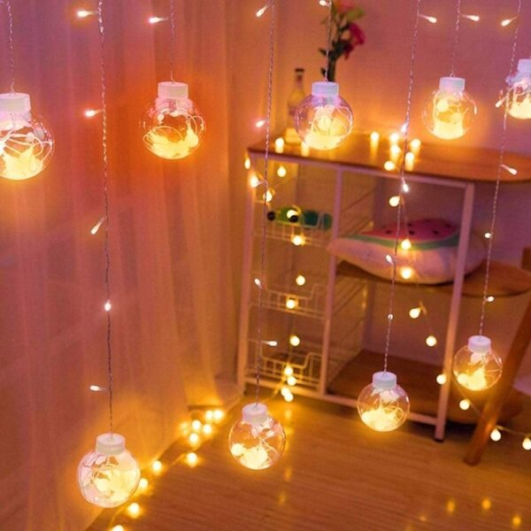 ELECTVIBES Wish Ball Curtain LED Diwali Lights 3 Meter Ball Curtain String Lights Window Curtain Led Lights for Decoration with 8 Flashing Mode for Festival Home (6+6 Ball Curtain, Warm White) (Pack of 2) - Image 13