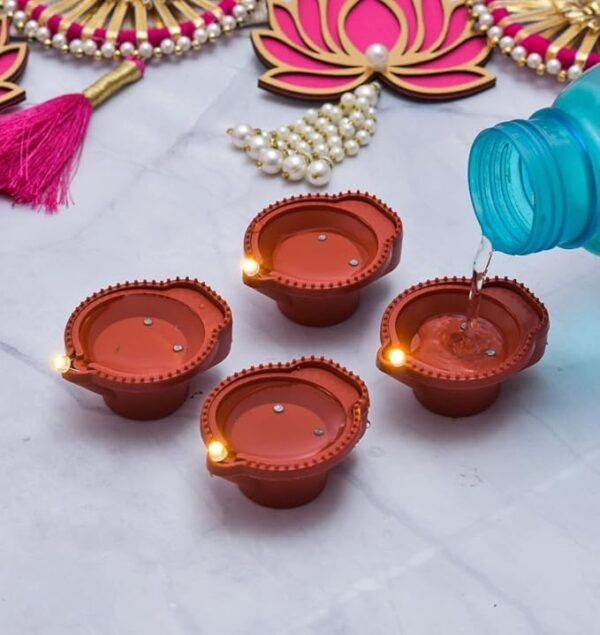 ElectVibes Water Sensor Diya Lights Electric Flameless & Smokeless Set of 24 Pcs Artificial Flameless Diyas with Sensing Technology for Home Decor, Diwali Festivals Decoration, New Year (Brown) - Image 4