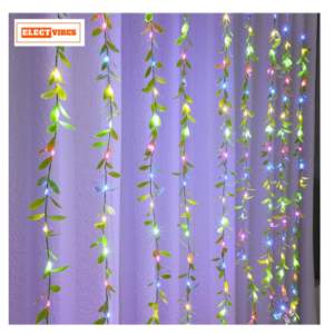 ELECTVIBES Artificial Leaf curtain light (3×3meter, 200 LED, Multicolour, 8 Flashing Mode and Remote Control) (pack of 1)