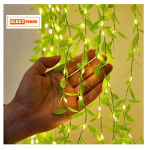 ELECTVIBES Artificial Leaf curtain light (3×3meter, 200 LED, warm white, 8 Flashing Mode and Remote Control)
