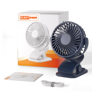 ELECTVIBES 6-Inch Mini Portable USB Fan, Battery-Powered with 3 Speeds, Quiet and Low Vibration, 720° Rotatable Rechargeable Fan for Home, Office, Stroller, and Camping – Blue (Pack of 1)
