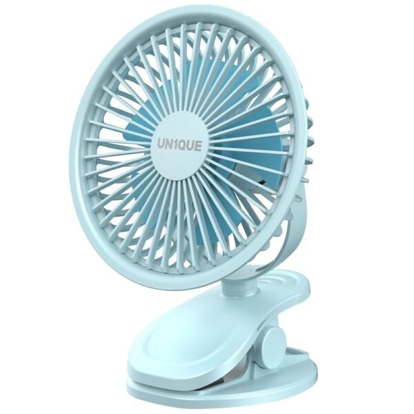 ElectVibes 6-Inch Mini Portable USB Fan, Battery-Powered with 3 Speeds, Quiet and Low Vibration, 720° Rotatable Rechargeable Fan for Home, Office, Stroller, and Camping – Blue (Pack of 1)