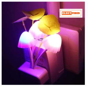 ELECTVIBES 3D Mushroom Lamp Magic LED Night Lamp Smart Sensor Auto On/Off, Color-Changing, Energy-Saving Flo()wer Light Multicolor Decorative Plug In for Bedroom, Home Decoration (PACK OF  1)