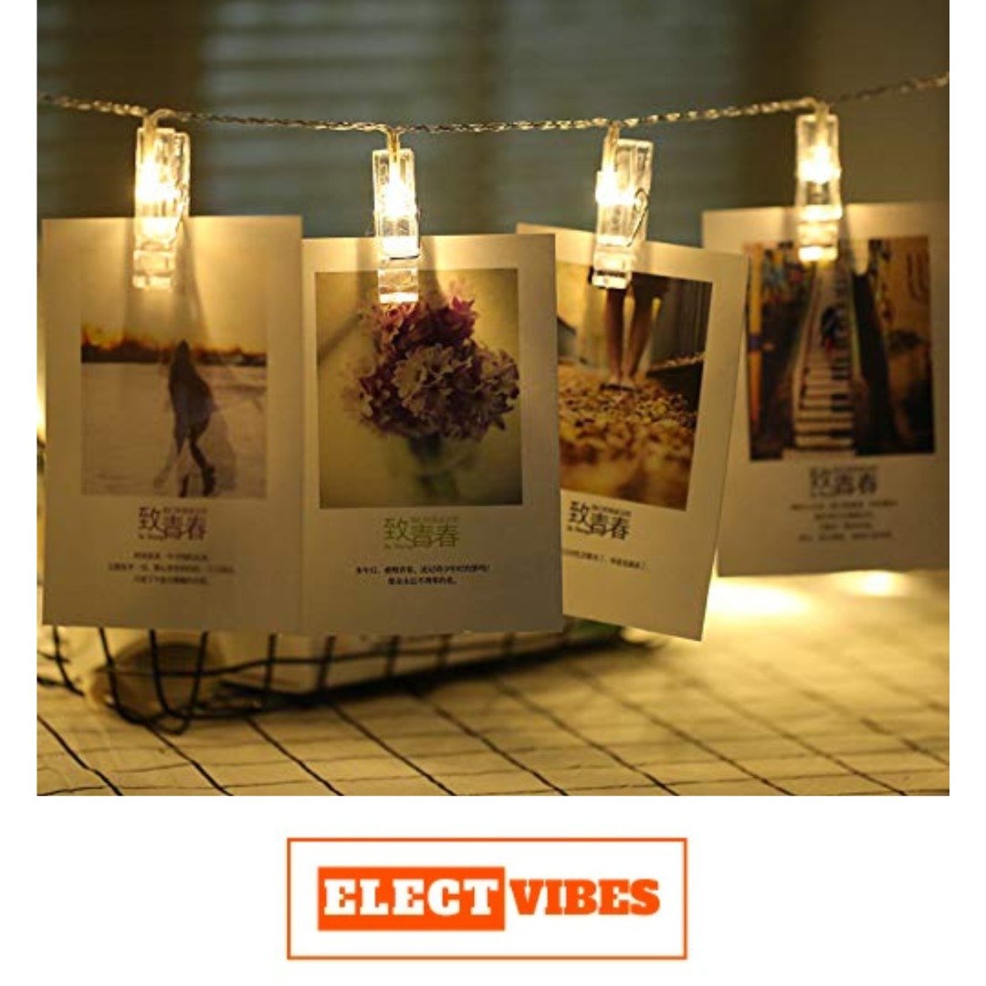 ELECTVIBES Simple Clip String Light 14 LED, 3 Meter Plug-In, Photo Clip String LIGHTS LEDs | Hanging Fairy Lights for Pictures, Bedroom, Wall Décor, Party, Wedding & Festive Decoration - Image 23