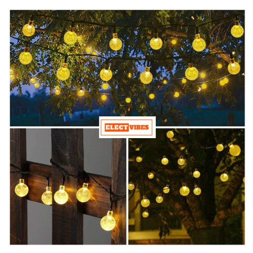 ELECTVIBES Fairy Double Glass String Ball Light 14 LED Outdoor String Lights Waterproof Crystal Water Drop Fairy Lights, Decoration Lighting for Diwali ,Home, Garden, Christmas - Image 13